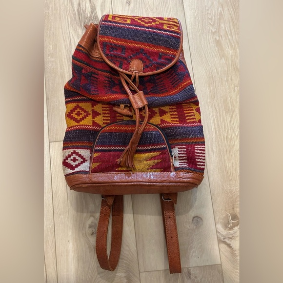 Multicolor Aztec Patterned Leather Backpack - Picture 1 of 7